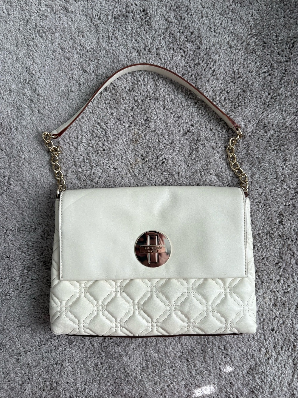 kate spade White Quilted Leather Crossbody with Gold-Tone Chain